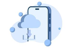 Mobile app concept of cloud storage, data backup, file sharing and online storage with secure access. Cloud synchronization with mobile devices. Digital storage with remote access with. vector