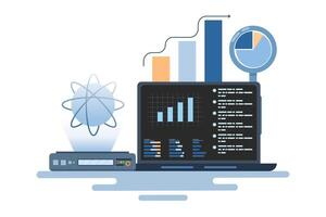 Data science concept. Online data storage technology. Automated web analysis, financial forecasting, market research. data analysis. Information visualization, dashboards and infographics. vector