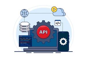Application programming interface concept. software development tools, Internet and networks, APIs provide interfaces for communication between applications, simplifying application integration. vector
