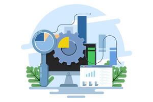 Data science concept. Online data storage technology. Automated web analysis, financial forecasting, market research. data analysis. Information visualization, dashboards and infographics. vector