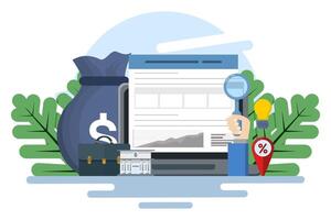Concept of accounting, financial statements, report preparation. financial reports, digital accounting, auditing and financial research. budget management. flat design banner. vector