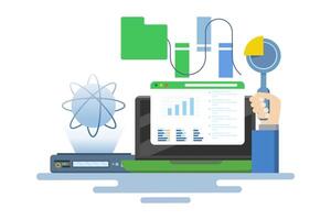 Data science concept. Online data storage technology. Automated web analysis, financial forecasting, market research. data analysis. Information visualization, dashboards and infographics. vector