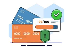 debit card security. Detect bank card fraud, unauthorized use to steal funds or make purchases. Identity theft, online fraud. Financial crime with secure transactions, phishing illustration. vector