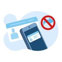 concept of don't share identity cards on the internet. theft of personal data, fraud, user account profile documents. online personal data or internet identity paper. flat illustration. vector