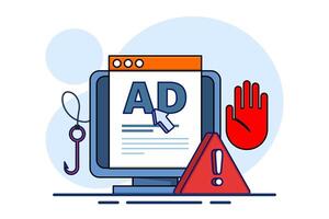 Advertising fraud concept. Ad click fraud, Impression fraud, online fraud with fraudulent activities, loss of Advertising ROI. fake traffic bots in digital marketing ad networks. flat . vector