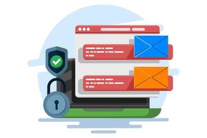 Email service security concept, Electronic mail messages as part of business marketing. Cyber security, digital data protection suite. protect online access to emails in electronic mailboxes. vector