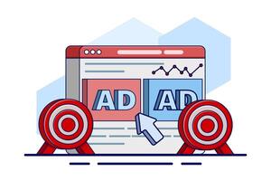 Digital marketing concept with PPC online advertising, promotions, Pay Per Click Marketing, cursor click on targeted ppc ads. traffic research, and targeted advertising with revenue graphs. . vector