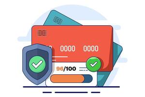 debit card security. Detect bank card fraud, unauthorized use to steal funds or make purchases. Identity theft, online fraud. Financial crime with secure transactions, phishing illustration. vector