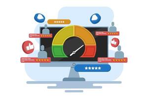 Concept of customer satisfaction indicators for products, services, consumer opinions, reviews, feedback, user experience. online survey. Testimonials, high ratings. Good quality products or services. vector