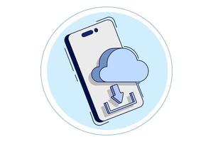 Mobile app concept of cloud storage, data backup, file sharing and online storage with secure access. Cloud synchronization with mobile devices. Digital storage with remote access with. vector