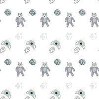 Childrens adventure pattern with cute galaxy elements. Space animal characters vector