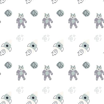 Childrens adventure pattern with cute galaxy elements. Space animal characters