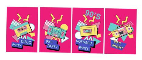 90s music backgrounds. Retro disco posters with y2k or 00s elements. vector