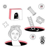 Surrealism elements pattern with abstract greek ancient sculptures vector