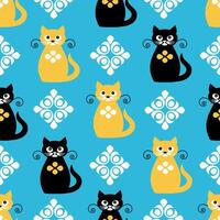 funny cats with ornaments on a blue background vector