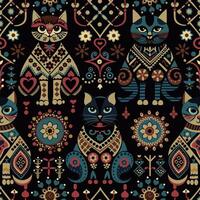 golden cats with ornaments on a black background vector