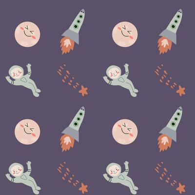 Childrens adventure pattern with cosmic objects and galaxy elements, cute planets.
