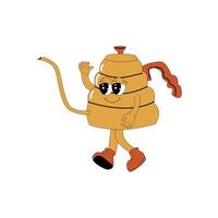 Brewing Coffee maker groovy character. vector