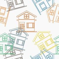 Editable Outline Style Houses Vectorized Illustration Icons Seamless Pattern in Various Color for Creating Background of Property or Lodging Related Design vector