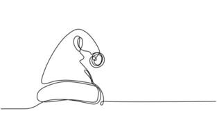 Continuous line drawing of cap of santa. Christmas hat one line icon vector