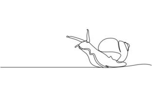 one line drawing of isolated object - snail, One single line drawing of exotic snail mascot concept. vector