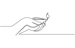 One line of candle diwali isolated on white background. Hand drawing single continuous line. pro . vector