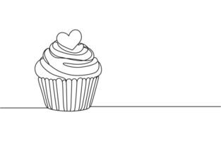 Cupcake continuous line art, Continuous Line Drawing Of Cup Cake. One Line Of Muffin Cake. vector