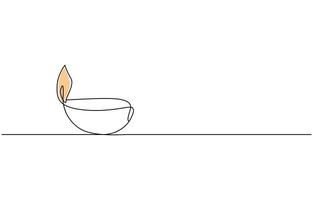 One line of candle diwali isolated on white background. Hand drawing single continuous line vector