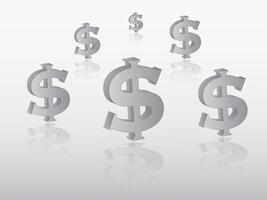 Group of black and white dollar signs to represent currency with reflection illustration on light background to express investment in the business market vector
