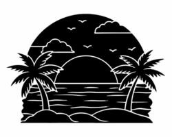 a black and white silhouette of palm trees and the ocean vector