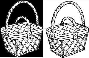 a basket print design with baby coloring page vector