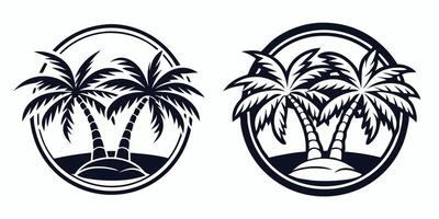 two palm trees in oval frames with a white background vector