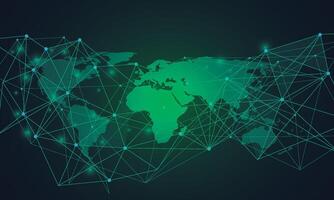 Abstract polygonal background with world map and connecting dots and lines vector