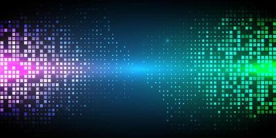 Abstract technology futuristic digital concept square pattern with lighting glowing particles square elements on dark blue background. vector