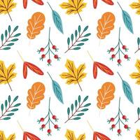 Autumn seamless pattern in flat style. Colorful leaves design. Background for textiles, fabrics, covers, wallpaper, print, wrapping, postcard. illustration on a white background. vector