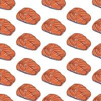 Salmon steak seamless pattern in flat style. Abstract salmon meat design for Japanese seafood restaurant, menu, packaging. illustration on a white background. vector