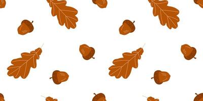 Seamless Pattern with Acorns and Oak Leaves on a White Background for Textile, Fabric, Wrapping Paper vector