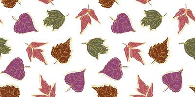 Seamless Pattern of Outlines and Silhouettes of Leaves on a White Background for Fabric, Wrapping Paper, Botanical Illustration vector