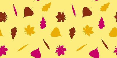 Seamless Autumn Pattern with Silhouettes of Leaves on a Yellow Background for Textile, Fabric, Wrapping Paper vector