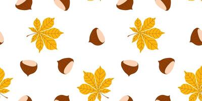 Seamless Pattern with Chestnuts and Leaves on a White Background for Textile, Fabric, Wrapping Paper vector