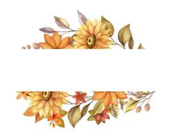 Autumn horizontal divider frame with watercolor flower and copy space. Hand drawn floral edge template in rustic style. Perfect for fall botanical invitation and card designs. vector