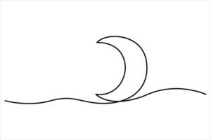 Continuous one line drawing of moon icon ramadan isolated on white background art illustration vector