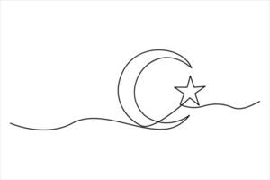 Continuous one line drawing of moon icon ramadan isolated on white background art illustration vector