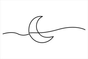 Continuous one line drawing of moon icon ramadan isolated on white background art illustration vector