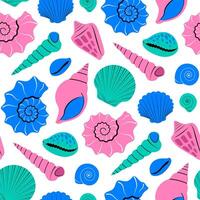 Sea shells seamless pattern on white background in trendy flat style vector
