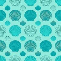 Sea shells seamless pattern with on aquamarine background vector