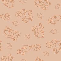 Outline Squirrel with Nut Seamless Pattern illustration Design vector
