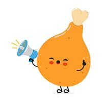 Chicken leg with loudspeaker character. hand drawn cartoon kawaii character illustration icon. Isolated on white background. Chicken leg screams character concept vector