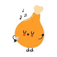 Chicken leg sings into a microphone character. hand drawn cartoon kawaii character illustration icon. Isolated on white background. Chicken leg character concept vector