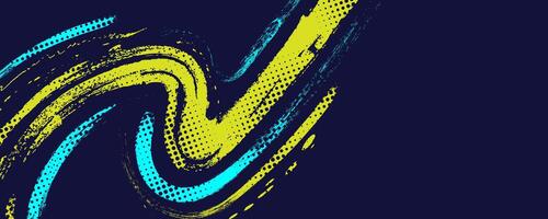 Abstract Sport Background with Cyan and Yellow Brush Texture and Halftone Effect. Grunge Background vector